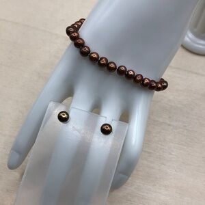 Vintage JCM Copper Pearls 925 sterling silver jewelry set bracelet and earrings